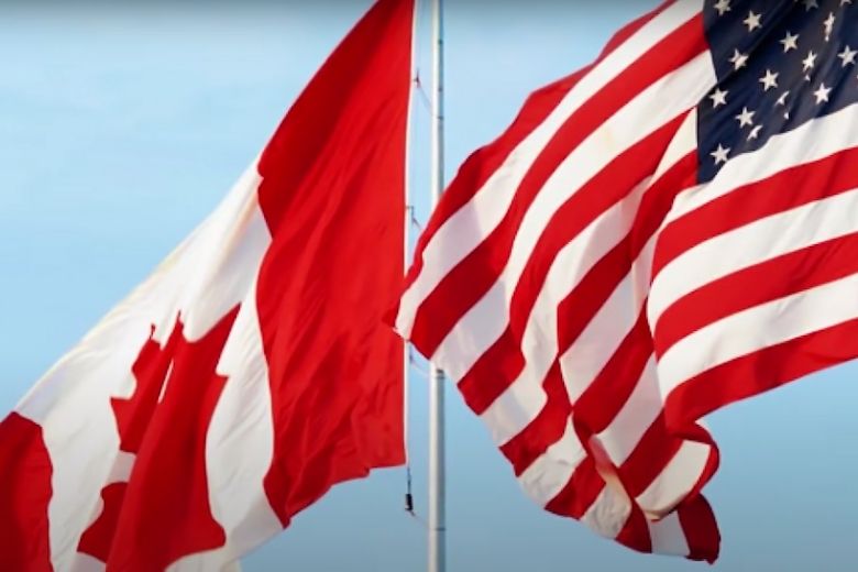 canadian and american flags